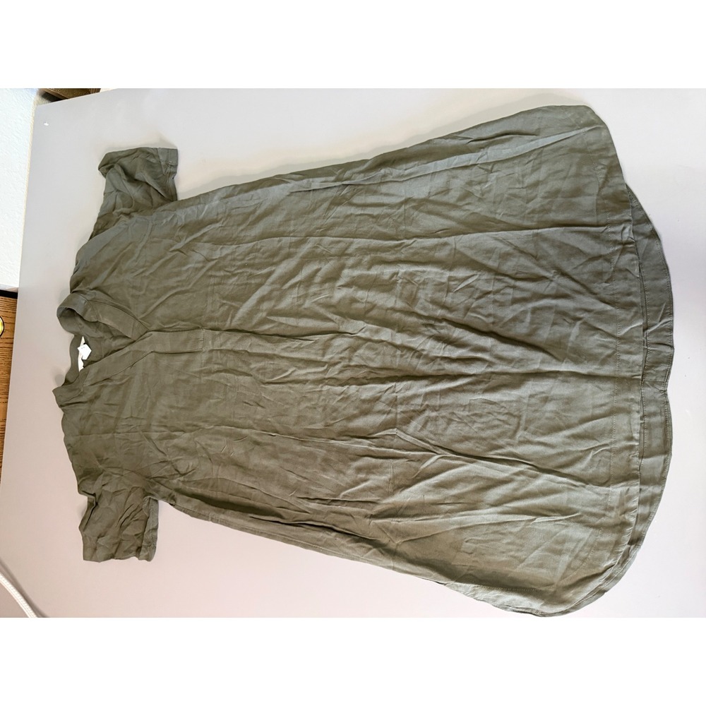 HM Women Olive Green Short Sleeve Split V-Neck Viscose Tunic Dress XS